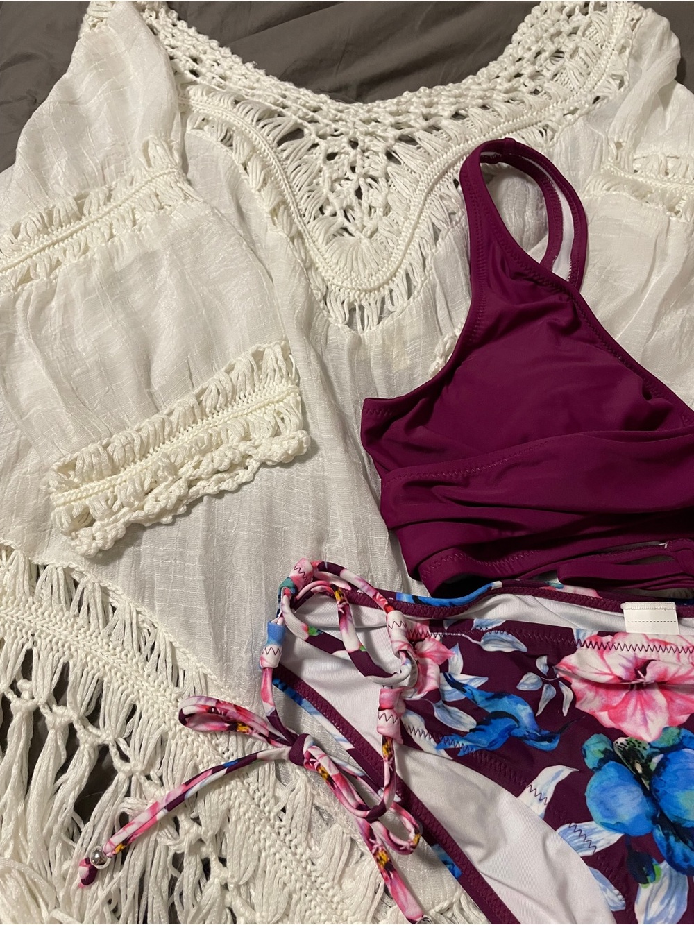 New w/tags Cupshe 2 pc swim bathing suit size L fringe crocheted cover-up womens - Picture 5 of 11